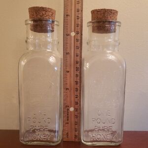 Set Of Two (2) Glass Honey Muth Jars with Cork Lids